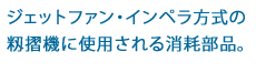 ジェットファン・インペラ方式の籾摺機に使用される消耗部品。